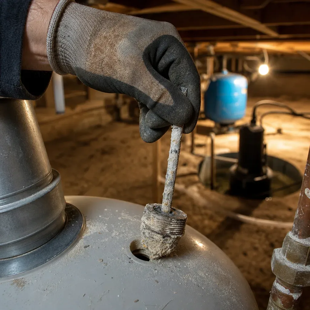Anode rod removal from well-water heater in Sandy home near Latourette Park