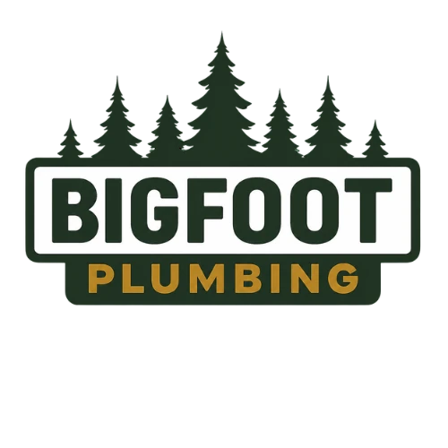 Bigfoot Plumbing logo with pine trees