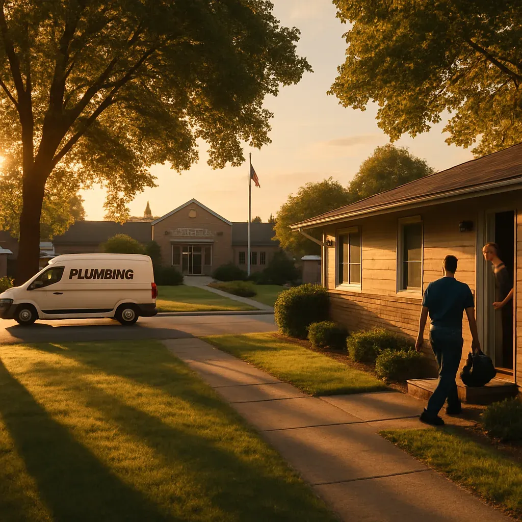 Plumber arriving at home near Sandy Public Library for water heater repair visit