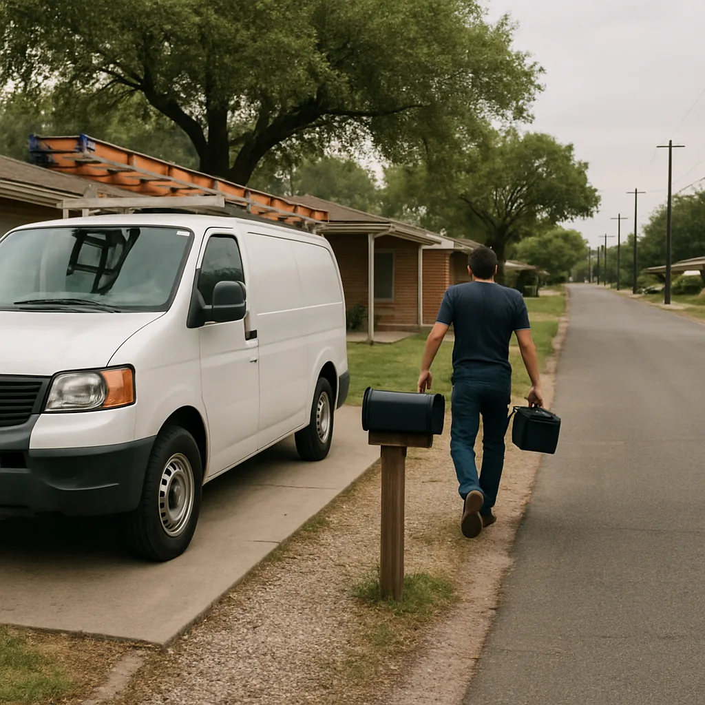 Plumbing van parked on residential street near Knollwood Park neighborhood in Sandy